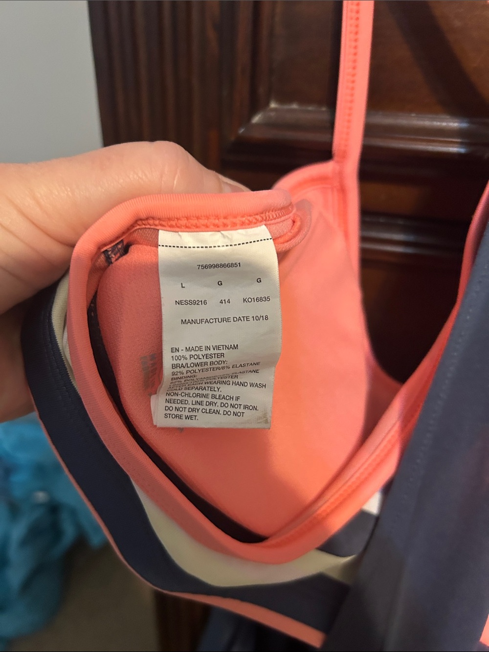 Nike Navy and Coral Striped Shoulder Athletic Tank - Picture 4 of 5